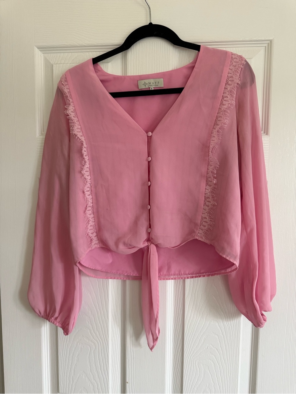 WAYF Pink Tie-Front Sheer Blouse